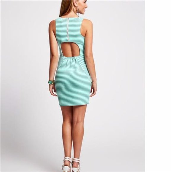 New Guess Trixi Striped Green White Sleeveless Cut Out Dress M 6 - Picture 2 of 2